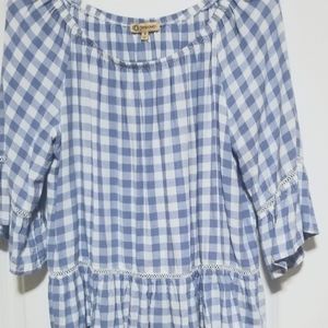 Democracy 3/4 Sleeve Blue/White Check Top